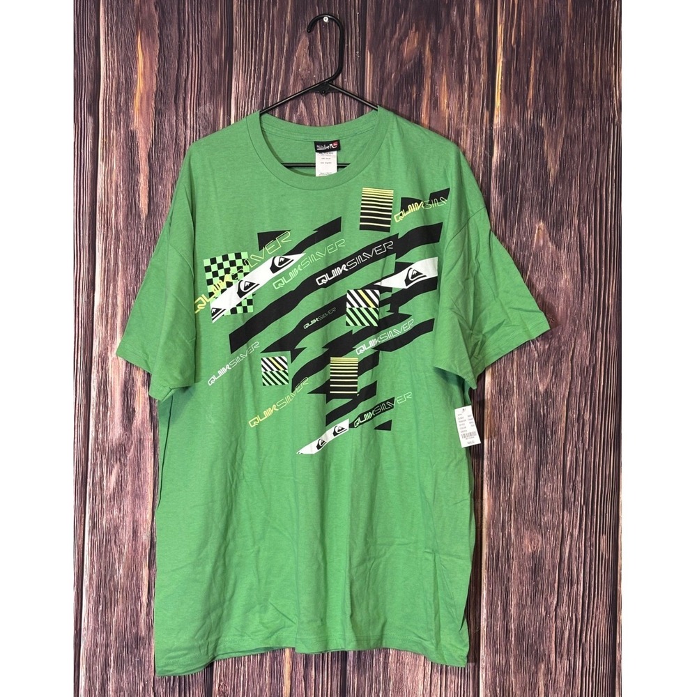 Quiksilver T Shirt Mens XXL Green Graphic Logo Surf Skate Crew Neck NWT